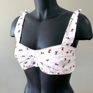 Intimately Free People Britt Cherry Bralette Size L NWT Cotton Lace Embroidered